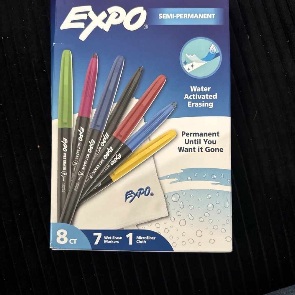 Expo Wet Erase‎ Markers 7ct Semi-Permanent + Microfiber Cloth Water Activated